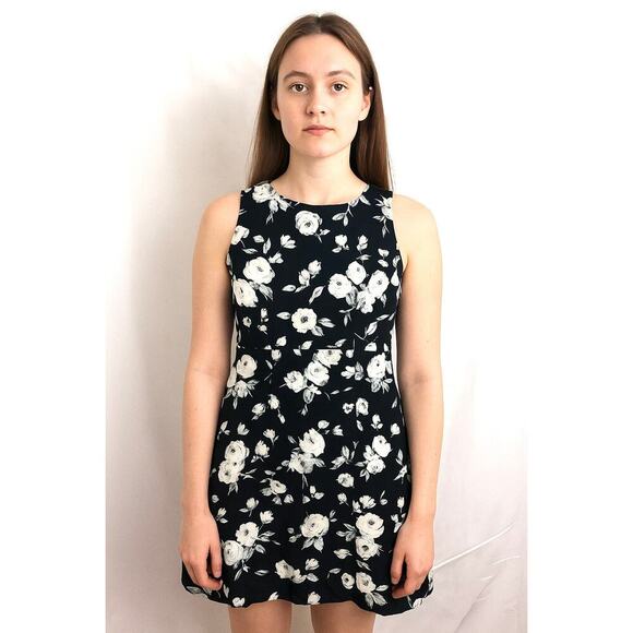 Vintage Black White Floral Slip Dress 90's Y2K Sleeveless Flowy Timeless Tickets - Picture 3 of 10